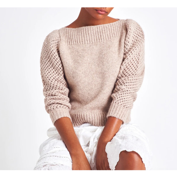 Love Shack Fancy Rosie Heritage Pullover Sweater Medium Oatmeal EUC - Picture 1 of 15
